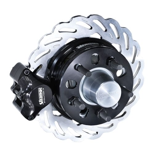 Strange Evolution 2 Dynamic Drive Mount Front Brake Kit | For Strange Aluminum Struts - 4 1/2" BC | Evolution S Rotors, 2 Piston Billet Evolution 2 Calipers | With DTC-30 Semi Metallic Pads