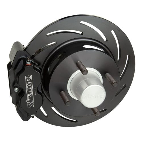 Strange Pro Series H/D Front Brake Kit | '87-'93 Mustang & '87-'88 T/Bird - 4 on 4 1/4" B.C. | 1 Pc Rotors, 4 Piston Calipers & DTC-30 Semi Metallic Pads