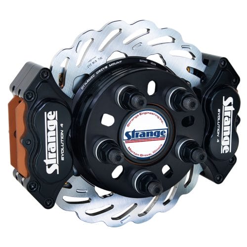 Strange Evolution Dynamic Drive Mount Dual Rear Brakes | For 1957-1964 Oldsmobile Housing Ends | Evolution S Rotors, 4 Piston Billet Evolution 4 Calipers | With DRM-35 Metallic Pads