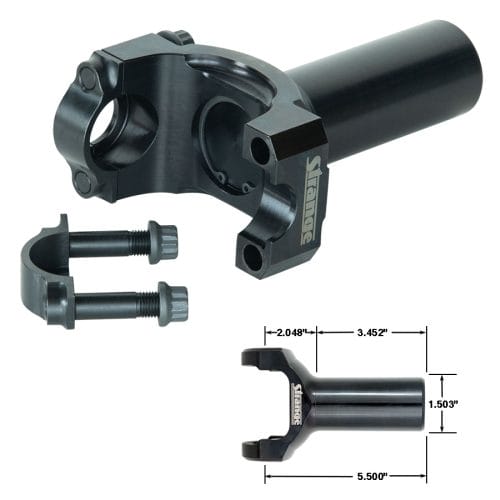Strange 2 Piece 1350 Series Transmission Yoke | Severe Duty Chrome Moly With Billet Cap Kit | For Powerglide With Extension Housing For Bushing
