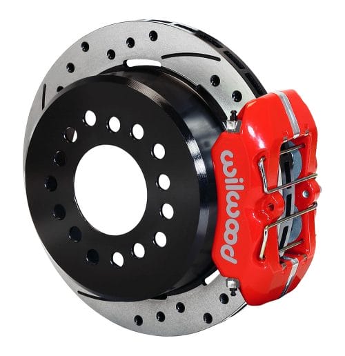 Wilwood 11" Street / Street & Track Rear Brake Kit | With Vented/Drilled/Slotted Rotors & Red Calipers | Fits Late Big Ford Housing Ends Using Staggered Shocks